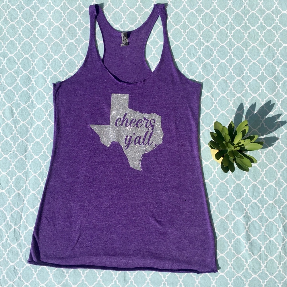 Cheers Y’all Texas Glitter Racer Back Tank